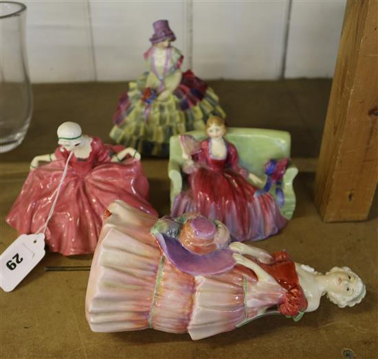 Four Royal Doulton figures: - Chloe, Sweet and Twenty, Polly Peacham and Veronica (the latter fitted as a lamp)